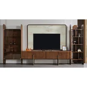 Casa Padrino luxury living room TV cabinet set brown/cream/brass - 1 TV Cabinet & 1 TV Back Panel & 1 Showcase & 1 Shelf Cabinet - Living room furniture - Luxury furniture