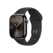 Apple Watch Series 10: GPS + Cellular, 42 mm, ohišje iz titana v skrilasto sivi barvi, pašček Sport Band v črni barvi - S/M