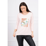 Blouse with 3D Bird graphic powder pink