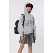 Otroški pulover Dkny siva barva, s kapuco, D60249