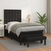 Greatstore Box spring postelja z vzmetnico črn 90x190 cm umetno usnje
