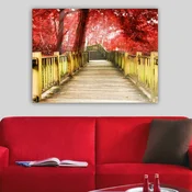 WallXpert slika na platnu 118266394_70100, drveni most kroz šumu crvenog lišca, 70 x 100 cm