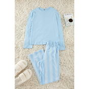 Trendyol Blue 100% Cotton Striped Knitted Pajama Set