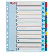Registar, laminirani karton, A4 Maxi, 1-12, ponovno pisivi, ESSELTE 100209