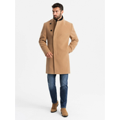 Ombre Mens coat with asymmetrical fastening and high collar - light brown