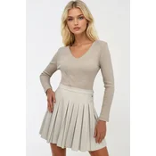 Trend Alacati Stili Ženska bluza dugih rukava Alc-X13290, V-izrez, Bež