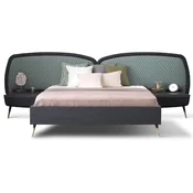 Casa Padrino luxury bedroom set green/black/antique brass - 1 Double Bed with Headboard & 2 Bedside Tables - Luxury bedroom furniture - Luxury bedroom furnishings