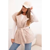 Kesi Włoski Womens quilted vest with a belt and a wide collar beige