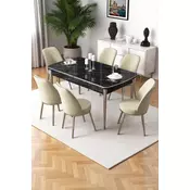 HANAH HOME Rasklopivi trpezarijski sto i stolice (7 delova) Nira Black Marble Chrome Cream