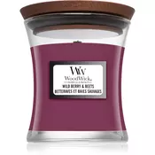 Woodwick Wild Berry & Beets dišeča sveča z lesenim stenjem 85 g