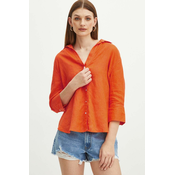 Lanena košulja Medicine za žene, boja: narancasta, relaxed, s klasicnim ovratnikom