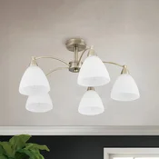 ORION Stropna lampa Kinga, starinski mesing, 5 žarulja - Dnevni boravak/blagovaonica - Seoska kuca / rustikalni - starinski mesing, bijela satenska obrada - Metal