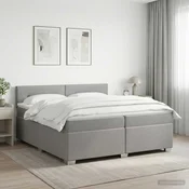vidaXL Postelja boxspring z vzmetnico Svetlo siva 200 x 200 cm Blago