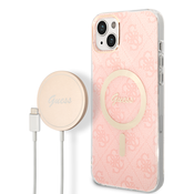 Guess Case + Charger Set iPhone 14 Plus 6,7 pink hard case 4G Print MagSafe (GUBPP14MH4EACSP)