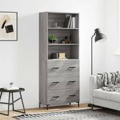 Greatstore Visoka komoda siva sonoma 69,5x34x180 cm inženirski les