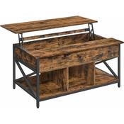 SONGMICS Klubska mizica, dvižna mizica Klubska mizica za dnevno sobo, klubska mizica z odprtim in skritim prostorom za shranjevanje, palice v obliki črke X, 60 x 100 x (48-62) cm, rustikalno rjava in, (21242661)