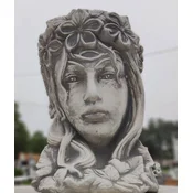 Casa Padrino Art Nouveau garden decoration flower pot womans head gray A� 24 x H. 32 cm - Garden decoration stone plant pot - Baroque & Art Nouveau garden decoration accessories