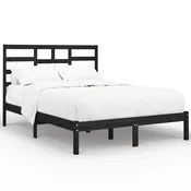 Vidaxl Posteljni okvir črn iz trdnega lesa 140x190 cm