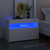 vidaXL Nočna omarica z LED lučkami 2 kosa bela 60x35x40 cm iverna pl.