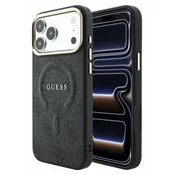Guess PU usnje 4G z zlatim okvirjem, reliefni zadnji ovitek MagSafe za iPhone 18 Pro Max, črn
