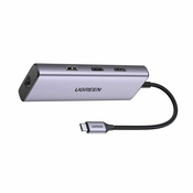 UGREEN USB Hub 6 in 1 USB-C, USB, HDMI, Ethernet Hub sivi