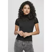 Womens turtleneck T-shirt Flock with lace black