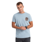 OMBRE Moška bombažna majica s potiskom V2 OM-TSPT-0167 svetlo modra MDN124619 XL