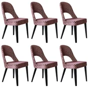 Casa Padrino luxury Art Deco dining chair set of 6 red/white/black 49 x 61 x H. 89 cm - Art Deco kitchen chairs with pattern - Dining room furniture - Luxury furniture - Art Deco furniture
