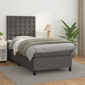 Greatstore Box spring postelja z vzmetnico siv 90x190 cm umetno usnje