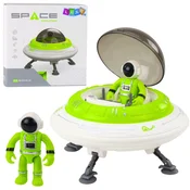 Vesoljska ladja UFO z astronautom, zelena, svetlobni in zvočni efekti
