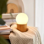 Namizna svetilka Pauleen Woody Shine, lesen podstavek, stekleni globus - Dnevna soba/jedilnica - Mladostno bivanje - svetel les, opalno bela