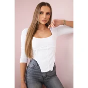 Ribbed blouse with a neckline in white