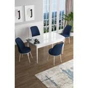 Hanah Home trpezarijski set Han, sto na razvlacenje i 4 stolice, bela ploca, teget tkanina Jerry