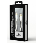 Gembird CC-USB2S-CMCM-1.5M-W 60W Premium silicon Type-C PD charging & data cable, 1.5m, White
