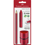 Faber set Grip, grafični svinčnik + radirka + šilček, rdeč