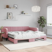 Greatstore Izvlečna dnevna postelja z vzmetnicami roza 100x200 cm žamet