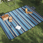 Vidaxl Piknik odeja zložljiva modre in bele črte 200x150 cm žamet