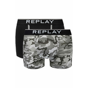 Replay Bokser spodnjice Boxer Style 8 Cuff Logo&Camouflage 2Pcs Box - Black/Camoufl Grey M