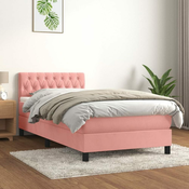 Greatstore Box spring postelja z vzmetnico roza 90x190 cm žamet