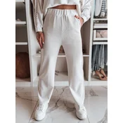 Spodnie damskie wide leg prążkowane LUXEEN ecru Dstreet