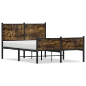 shumee vidaXL Kovinski posteljni okvir brez vzmetnice dimljen hrast 120x190 cm