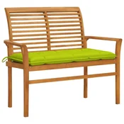 Vidaxl Vrtna klop s svetlo zeleno blazino 112 cm trdna tikovina
