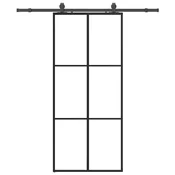 Vidaxl Drsna vrata z opremo črna 90x205 cm ESG steklo