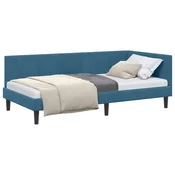 Vidaxl Kotna postelja z vzglavjem Modra 90 cm x 200 cm Žamet