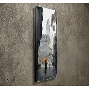 WallXpert slika na platnu PC080, ulica starog grada sa kulom i ženom pod žutim kišobranom, 30 x 80 cm