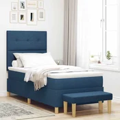 vidaXL vidaXL Box Spring Postelja z Blazino in Klopjo Modra 90x190 cm Tkanina, (22049546)