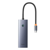 Hub Baseus UltraJoy Series Lite 4 prikljucka (Type-C na USB 3.0*3+RJ45*1+USB-C 5V) (sivo)