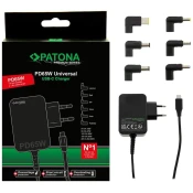 Napajalnik PATONA ntb/ 18,5-20V 65W/ 6 priključkov/ UNI/ USB-C/ Dostava energije