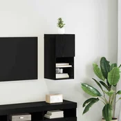 vidaXL Stenska TV omarica z LED lučmi Črna Orehovina 30,5 x 30 x 60 cm