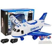 slomart LEAN TOYS Policijski preklopni avion z avtomobilčki 1:64, luči in zvok